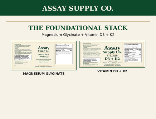 The Foundational Stack: Magnesium Glycinate + Vitamin D3 + K2 labels
