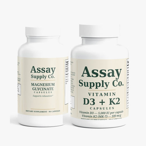 Foundational Stack: Magnesium Glycinate and Vitamin D3 + K2 bottles with the current labels